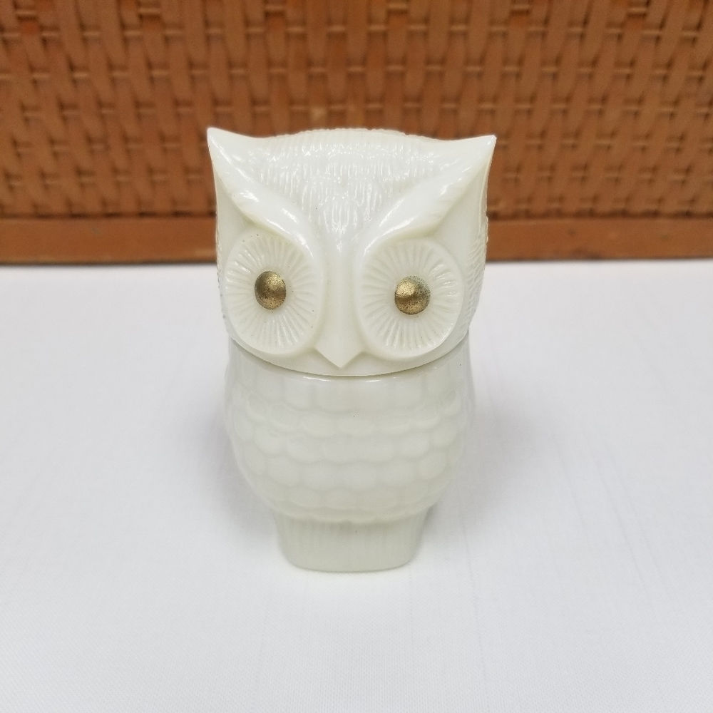 Vintage Avon Owl Bottle Milk Glass
